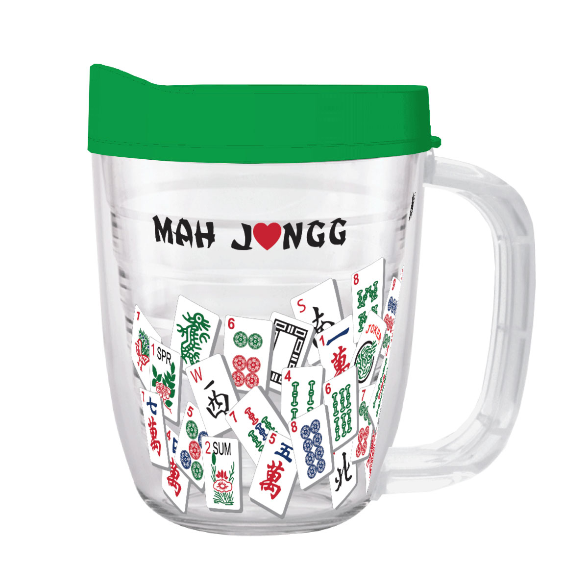Mah Jongg Direct - Tumbler 12 oz Coffee Cup (Double Wall Insulated)- Mah  Jongg Tile Design (Green Lid) #132720