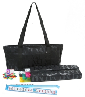 Mah Jongg Full Set Black with Black MJ Designer Logo Soft Case with 166 White Tiles and Four Color Racks Mah jongg set, mah jongg case, mah jongg soft case, mah jongg tiles, mah jongg card, mah jong, mah jongg, mah jong gifts, mah jongg game, Mah jongg Soft bag, mah jongg purse, mah jong full set, mah jongg full set, soft case