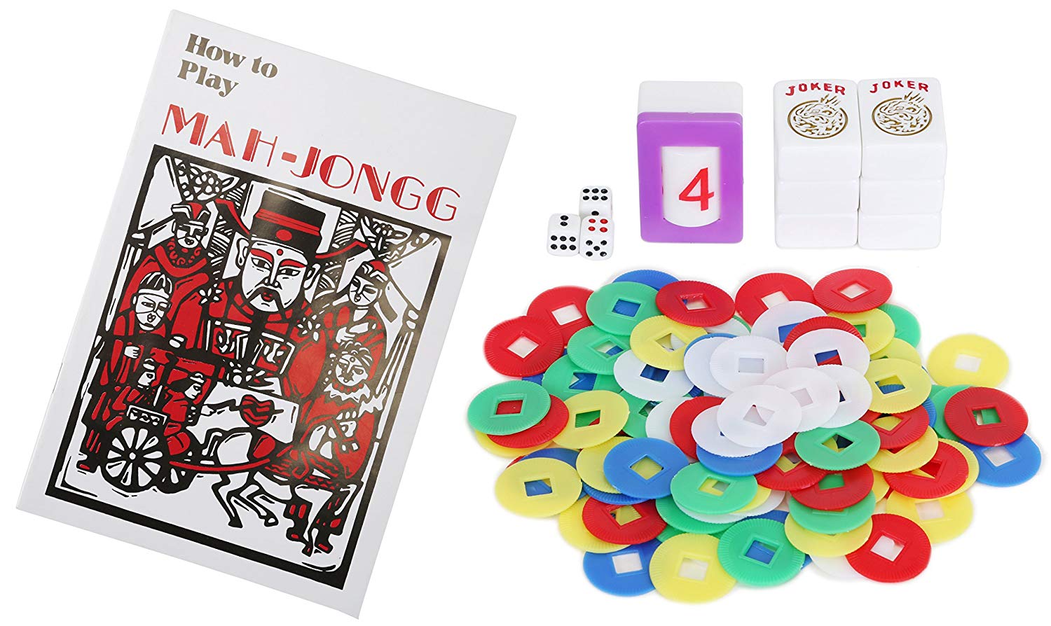Mah Jongg Full Set Red with Color Tiles Soft Case with 166 White Tiles ...