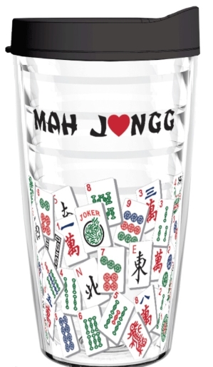 Tumbler 16 ounce (Double Wall Insulated)- Mah Jongg Tile Design (Black Lid) mah jongg card 2017 2018 tervis tumbler 16oz tile mahjong mah jongg asian oriental mah jongg gift cup mug plastic tritan usa