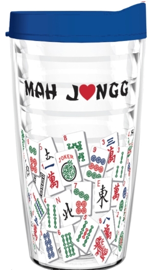 Tumbler 16 ounce (Double Wall Insulated)- Mah Jongg Tile Design (Blue Lid) mah jongg card 2017 2018 tervis tumbler 16oz tile mahjong mah jongg asian oriental mah jongg gift cup mug plastic tritan usa