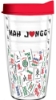 Tumbler 16 ounce (Double Wall Insulated)- Mah Jongg Tile Design (Red Lid) mah jongg card 2017 2018 tervis tumbler 16oz tile mahjong mah jongg asian oriental mah jongg gift cup mug plastic tritan usa