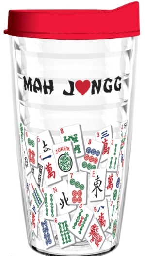 Tumbler 16 ounce (Double Wall Insulated)- Mah Jongg Tile Design (Red Lid) mah jongg card 2017 2018 tervis tumbler 16oz tile mahjong mah jongg asian oriental mah jongg gift cup mug plastic tritan usa