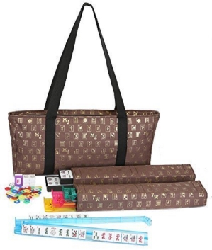 Mah Jongg Full Set Brown Designer Logo Soft Case with 166 White Tiles and Four Color Pusher Racks Mah jongg set, mah jongg case, mah jongg soft case, mah jongg tiles, mah jongg card, mah jong, mah jongg, mah jong gifts, mah jongg game, Mah jongg Soft bag, mah jongg purse, mah jong full set, mah jongg full set, soft case